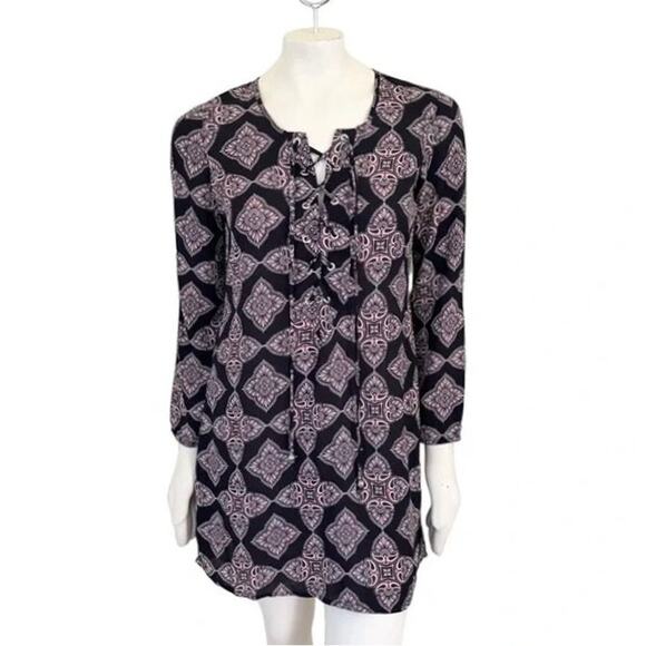 VTG 90s CHARLOTTE RUSSE Retro Medallion Print Semi Sheer Shift Dress SZ S - Picture 1 of 11